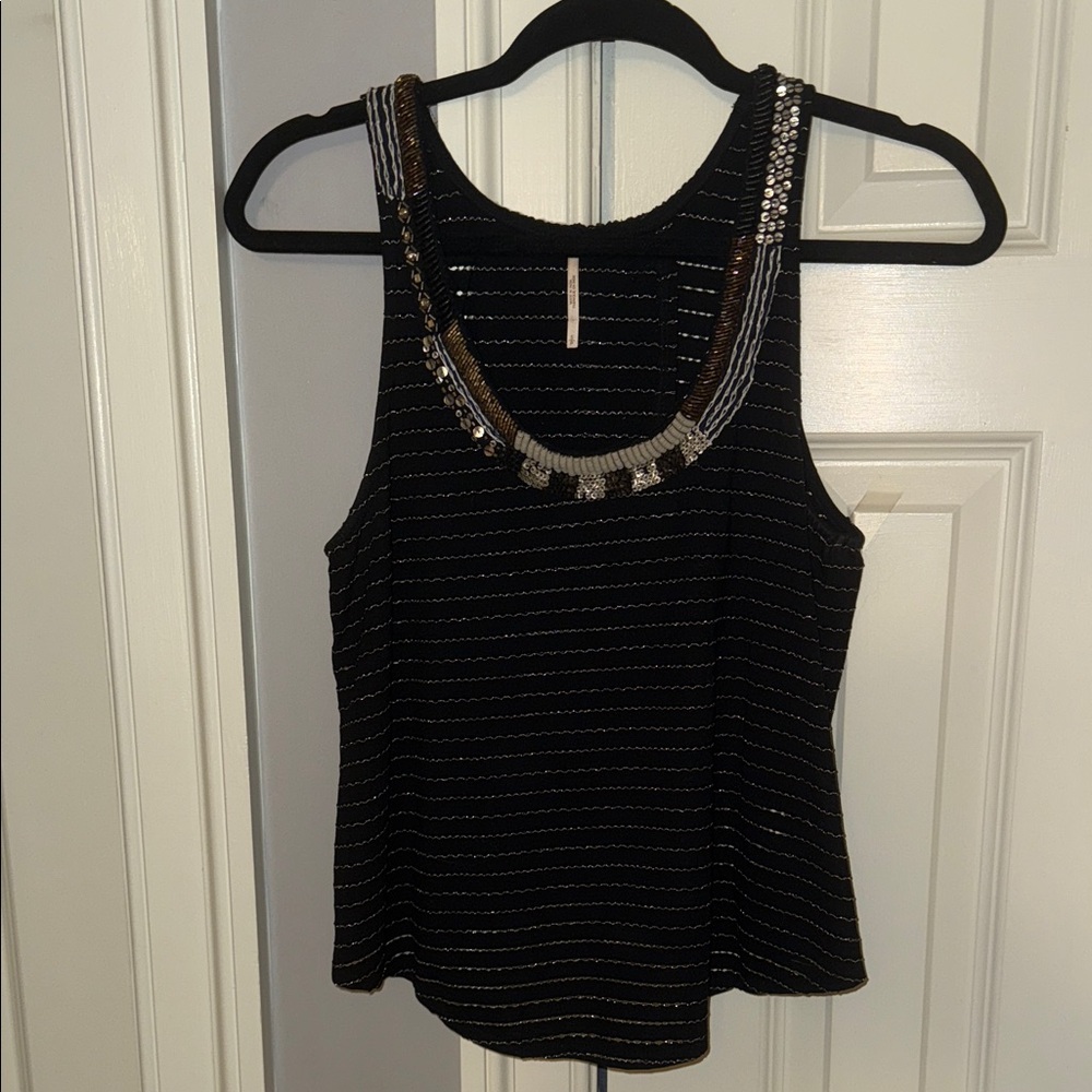 Free People Black Beaded Tank Top